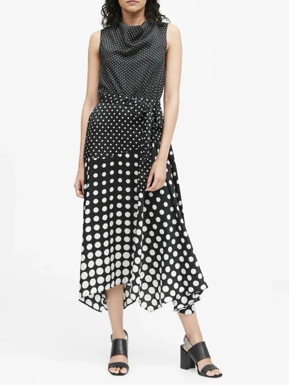 Banana Republic Black and White Polka Dot Sleeveless Midi Dress